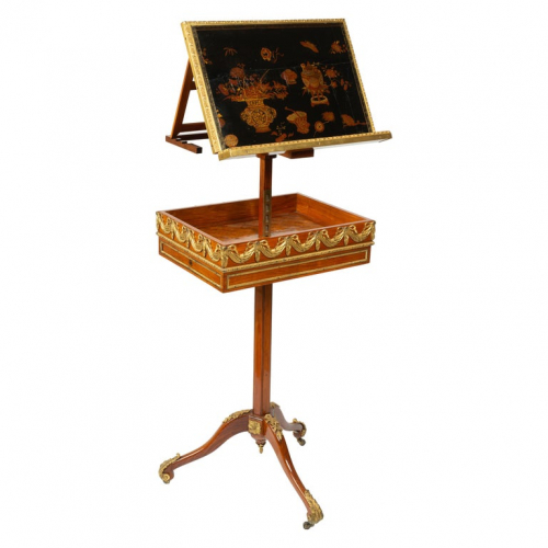 Louis XVI Gilt Bronze Tulipwood and Lacquer Mechanical Table Stamped Dautriche
